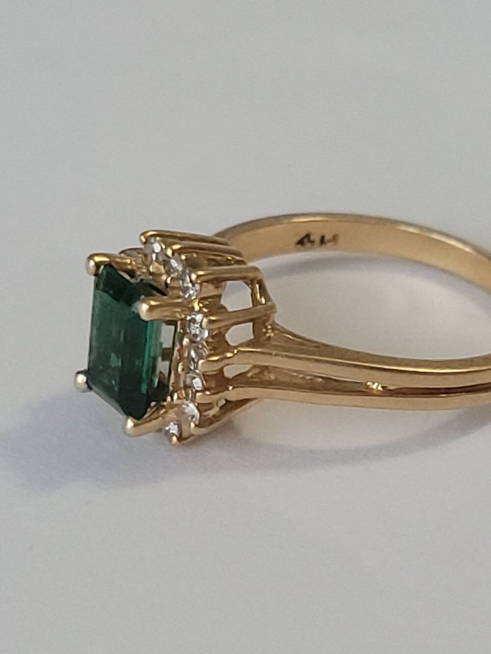Emerald Diamond 14k Gold Vintage Ring Chatham 14 Diamonds 1980's May Birthstone - Picture 8 of 15